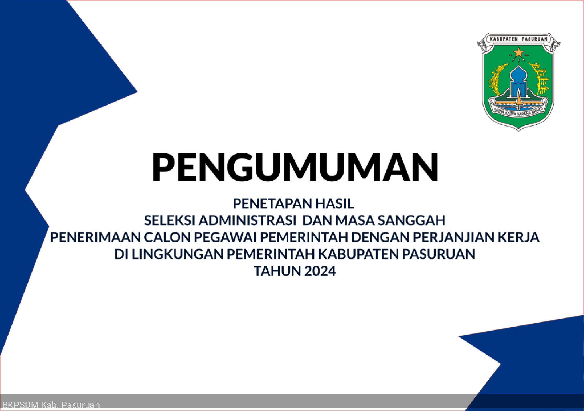 PENGUMUMAN PENETAPAN HASIL SELEKSI ADMINISTRASI DAN MASA SANGGAH PENERIMAAN CALON PPPK DI LINGKUNGAN PEMKAB PASURUAN TAHUN 2024